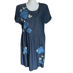 Vintage Islandwear By Sidan Denim Chambray Floral Dress